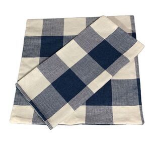 Blue White Woven Checker Square Pillow Cases 18x17 Set of 2